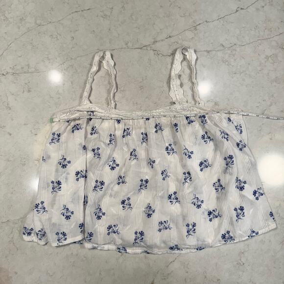 Joie White & Blue Floral Cotton Tank Women's Medium Lace Cottagecore Coastal - Picture 6 of 11